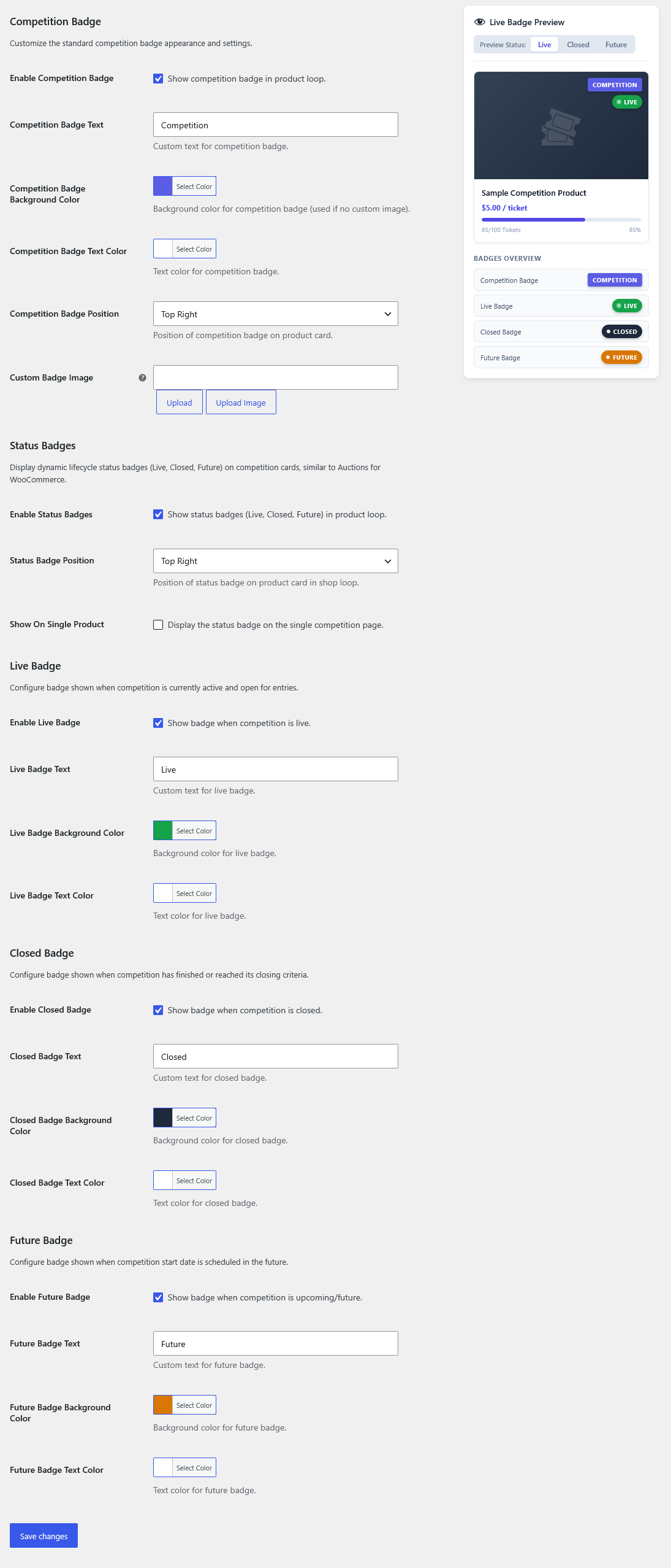 Quantum Competitions Badges Settings