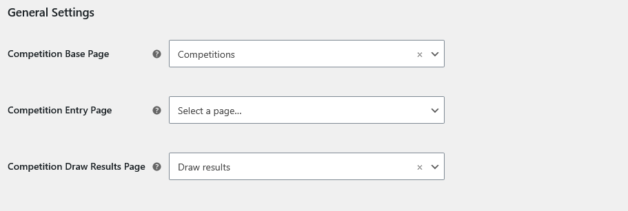 Competition Base Pages Settings