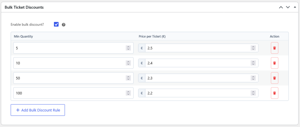 Bulk Ticket Discounts Admin