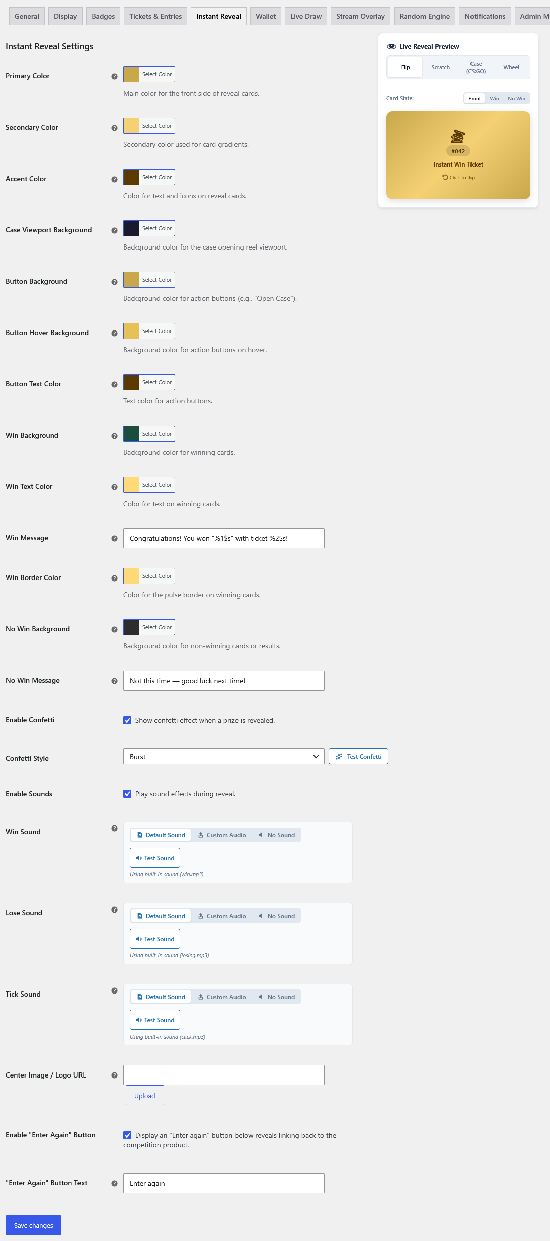 Instant Reveal Settings Dashboard