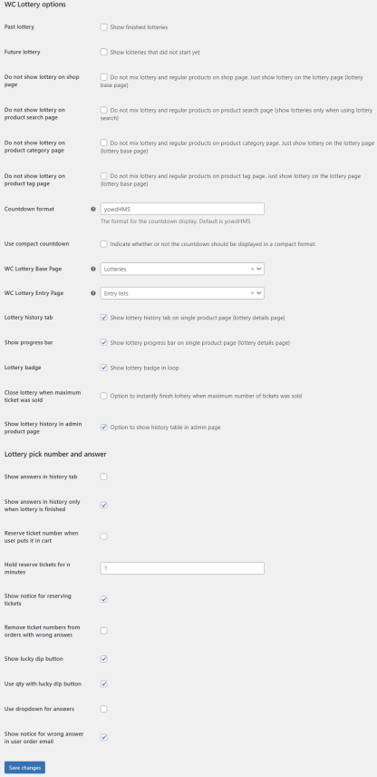 woocommerce lottery and pick number mod addon settings